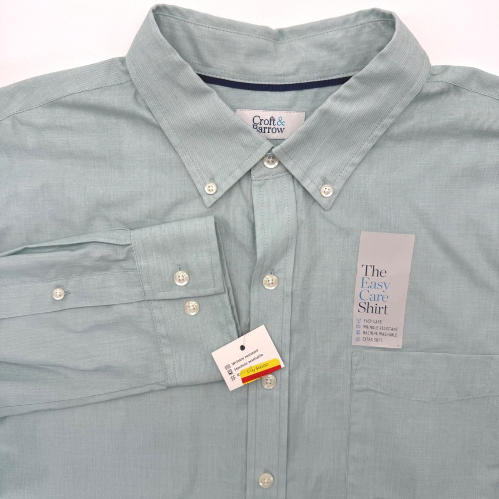 Croft & Barrow Button Down Shirt Mens XL Green Easy Care Long Sleeve Pocket